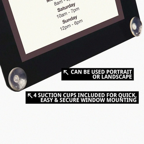 Azar Displays Black Window Sign Holder Frame with Suction Cups 5in x 7in, 2PK - 106692-BLK-2PK