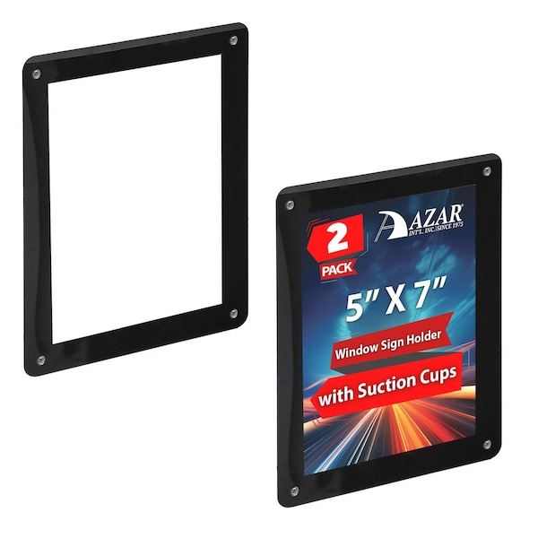 Azar Displays Black Window Sign Holder Frame with Suction Cups 5in x 7in, 2PK - 106692-BLK-2PK
