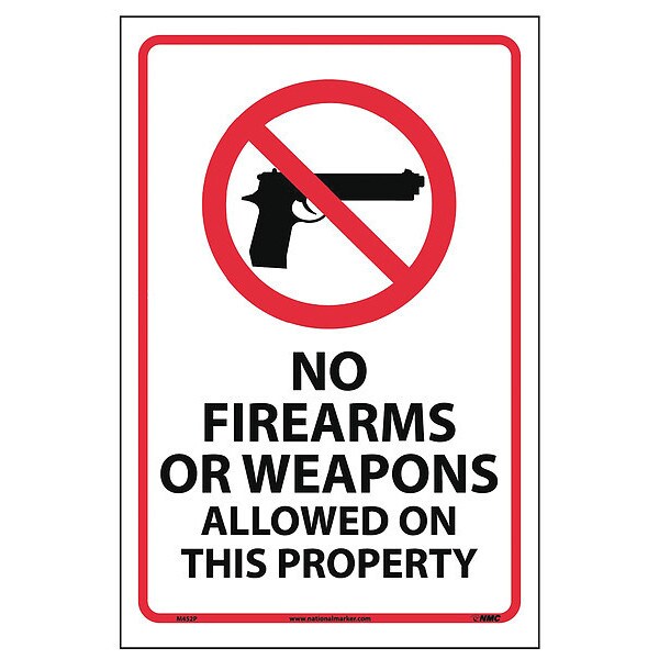 Nmc No Firearms Or Weapons Allowed On This Property Sign, M452P - M452P