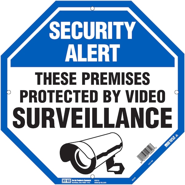Hy-Ko Security Surveillance Blue Octagon 12X12 Sign 12", 5PK - A10800