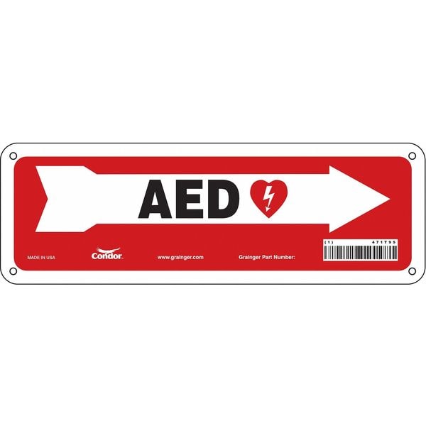 Condor AED, 12 in W x 4 in H, Vertical Rectangle, Aluminum, 471T95 - 471T95