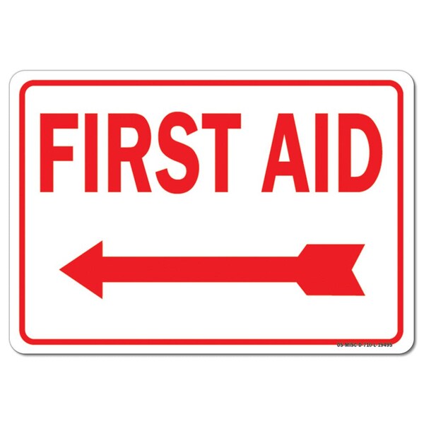 Signmission OSHA, 7" Height, Rigid Plastic, 10" x 7", Landscape, First Aid with Left Arrow (red on white) - OS-MISC-P-710-L-19495