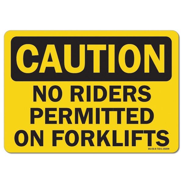 Signmission OSHA Caution, 3.5" Height, Decal, 5" x 3.5", Landscape, No Riders Permitted On Forklifts - OS-CS-D-35-L-19209