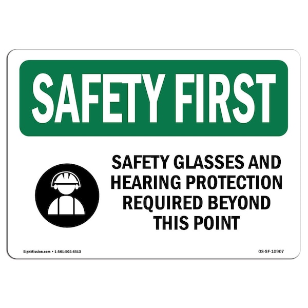 Signmission OSHA, Glasses & Hearing Protection, 14in X 10in Alum, 14" W, 10" H, Landscape, OS-SF-A-1014-L-10907 - OS-SF-A-1014-L-10907