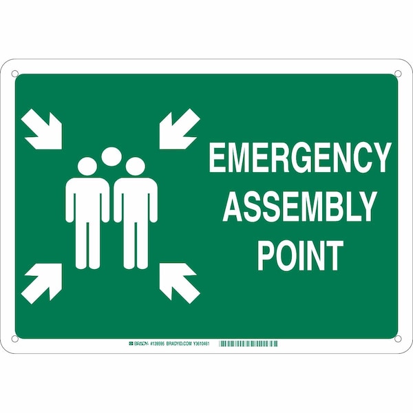 Brady Emergency Assembly Sign, 18 in Height, 24 in Width, Aluminum, Rectangle, English - 139603