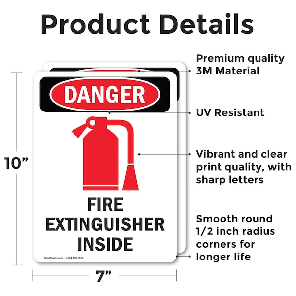 Signmission Fire Extinguisher Inside Danger Sign, Vinyl Decal, 7in W x 10in L, 2PK - OS-2PACK-DS-D-710-V-2381