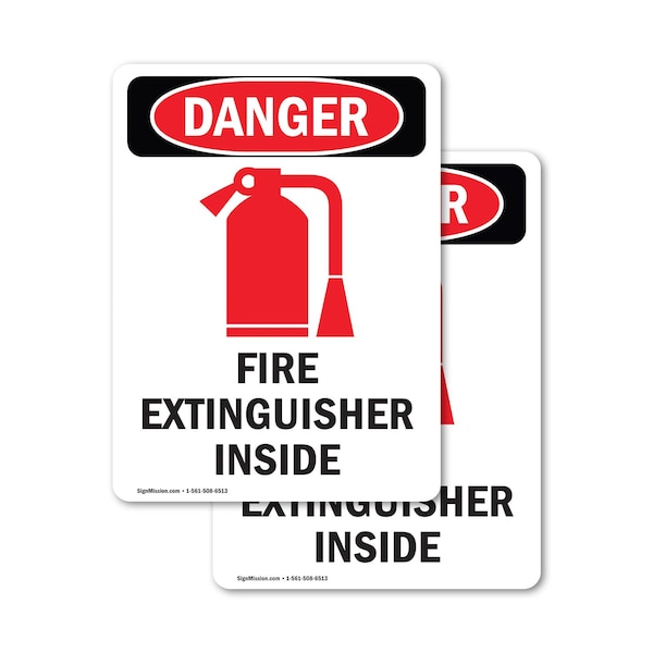 Signmission Fire Extinguisher Inside Danger Sign, Vinyl Decal, 7in W x 10in L, 2PK - OS-2PACK-DS-D-710-V-2381