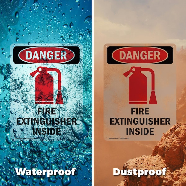 Signmission Fire Extinguisher Inside Danger Sign, Vinyl Decal, 7in W x 10in L, 2PK - OS-2PACK-DS-D-710-V-2381