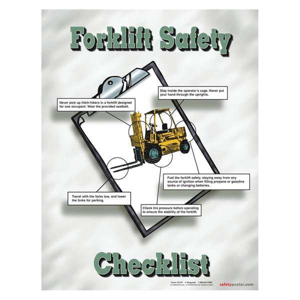 Safetyposter.Com Safety Poster, Forklift Safety Checklist, 22 in H x, 17 in W, Paper - P2170