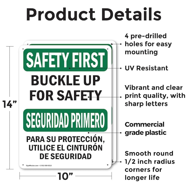 Signmission Safety Culture Sign, 10 in Width, Plastic, Rectangle, Bilingual - OS-2PACK-SF-P-1014-L-10745