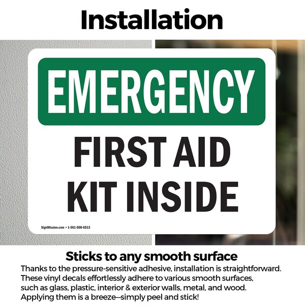 Signmission First Aid Kit Inside, 7 in W x Rectangle, Vinyl Decal - OS-2PACK-EM-D-57-L-10323