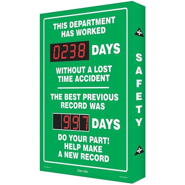 Accuform Electronic Safety Scoreboard, 28 in H x, 20 in W, Aluminum - SCK118