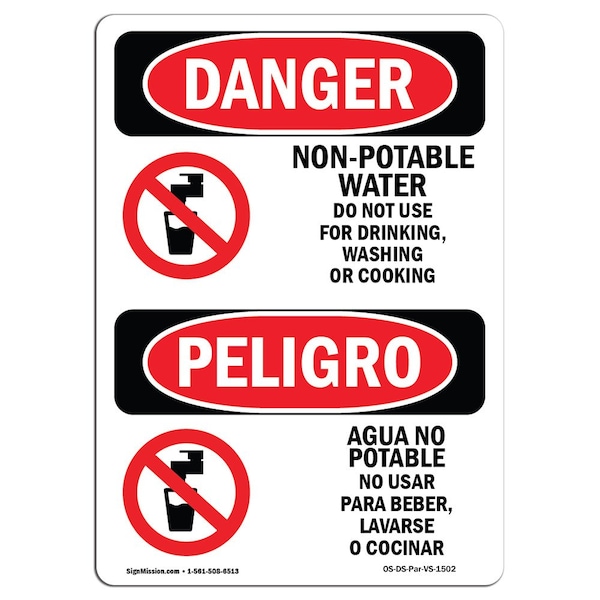 Signmission OSHA Sign, 10" Height, Aluminum, Non-Potable Water No Drinking Bilingual Spanish, VS-1502 - OS-DS-A-710-VS-1502