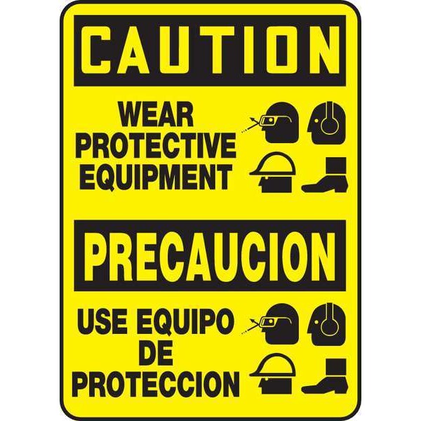 Accuform Spanish-BilinguAl Caution Sign, 14"X10", Height: 14" - SBMPPE755VP