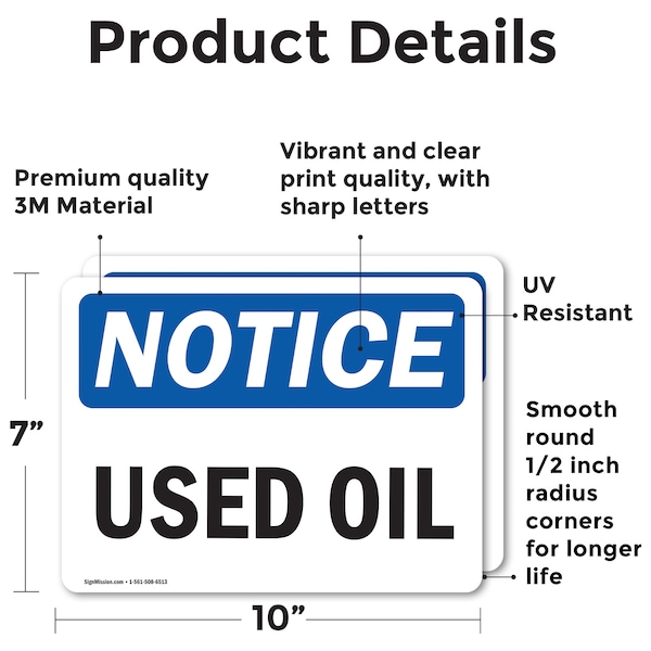 Signmission Used Oil, 10 in W x Rectangle, Vinyl Decal - OS-2PACK-NS-D-710-L-16793