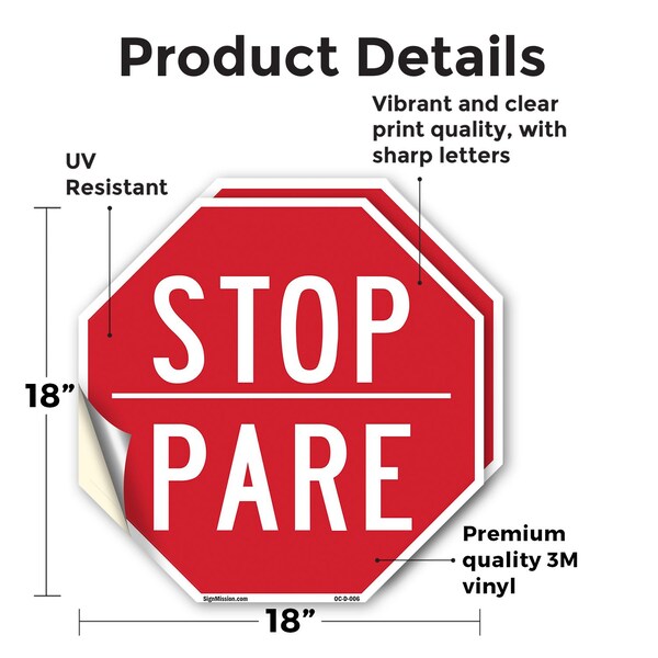 Signmission Stop Pare, 18 inch X 18 inch, Vinyl Decal, 2PK - OC-D-2PACK-18-6