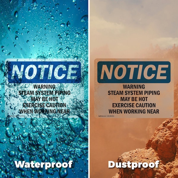 Signmission Hot Surface Sign, 10 in H x 14 in W, Aluminum, Warning Steam System Piping May Be Hot Exercise - OS-2PACK-NS-A-1014-L-18920