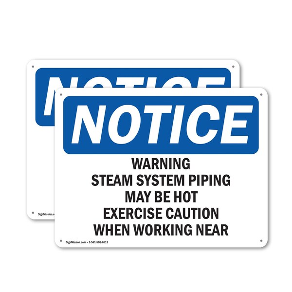 Signmission Hot Surface Sign, 10 in H x 14 in W, Aluminum, Warning Steam System Piping May Be Hot Exercise - OS-2PACK-NS-A-1014-L-18920