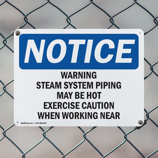 Signmission Hot Surface Sign, 10 in H x 14 in W, Aluminum, Warning Steam System Piping May Be Hot Exercise - OS-2PACK-NS-A-1014-L-18920
