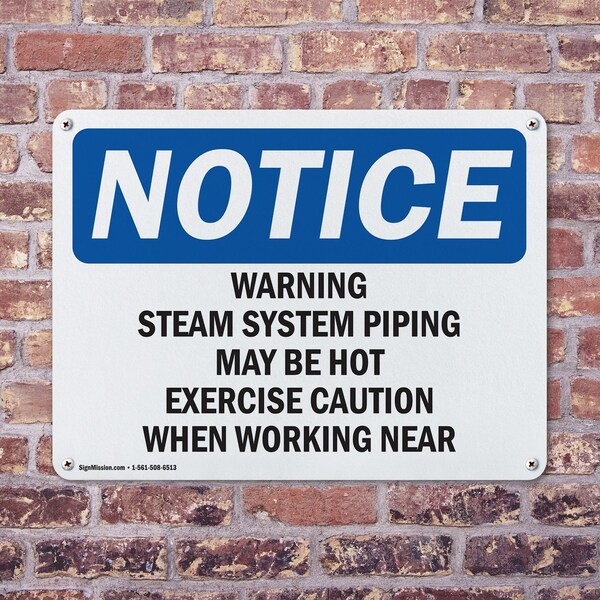 Signmission Hot Surface Sign, 10 in H x 14 in W, Aluminum, Warning Steam System Piping May Be Hot Exercise - OS-2PACK-NS-A-1014-L-18920
