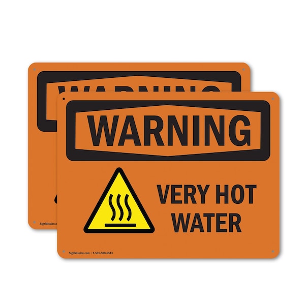 Signmission Hot Surface Sign, 7 in H x 10 in W, Aluminum, Very Hot Water With Symbol - OS-2PACK-WS-A-710-L-12449