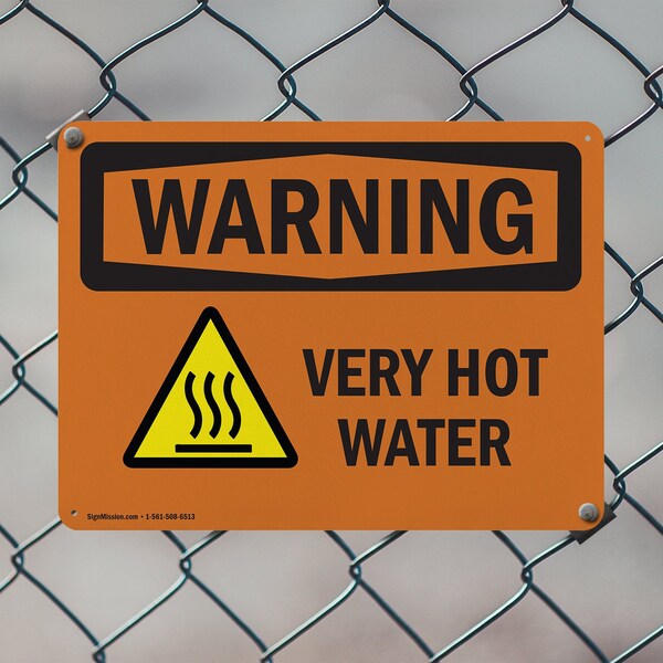 Signmission Hot Surface Sign, 7 in H x 10 in W, Aluminum, Very Hot Water With Symbol - OS-2PACK-WS-A-710-L-12449
