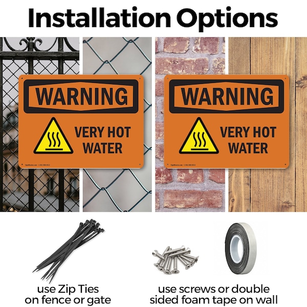 Signmission Hot Surface Sign, 7 in H x 10 in W, Aluminum, Very Hot Water With Symbol - OS-2PACK-WS-A-710-L-12449