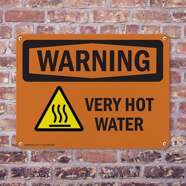 Signmission Hot Surface Sign, 7 in H x 10 in W, Aluminum, Very Hot Water With Symbol - OS-2PACK-WS-A-710-L-12449