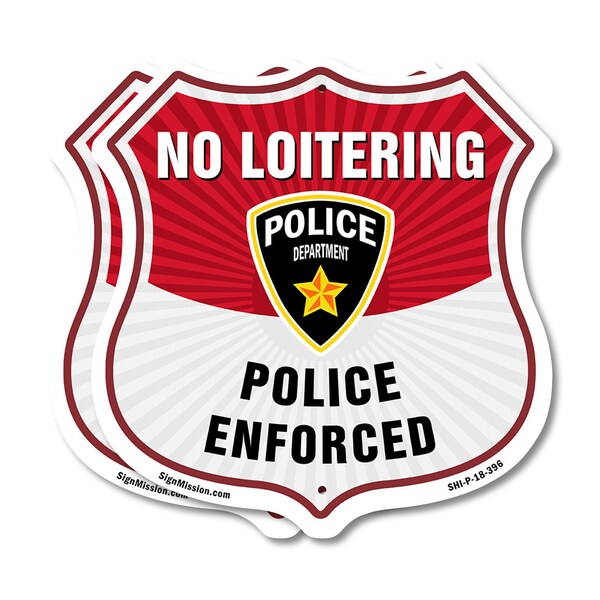 Signmission No Loitering Shield Sign Police Enforced, 18 inch X 18 inch, Plastic Sign, 2PK - SHI-P-2PACK-18-396