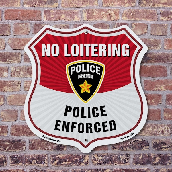 Signmission No Loitering Shield Sign Police Enforced, 18 inch X 18 inch, Plastic Sign, 2PK - SHI-P-2PACK-18-396