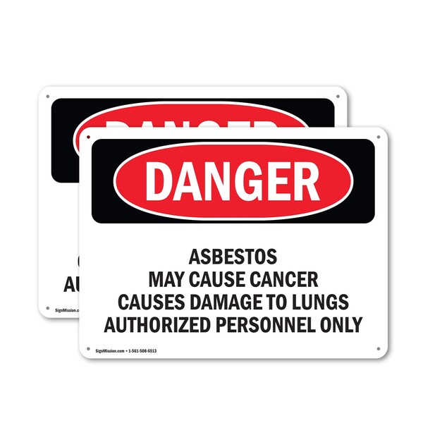 Signmission Contains Asbestos Fibers Danger Sign, Aluminum, 14in W x 10in L, 2PK - OS-2PACK-DS-A-1014-L-2050