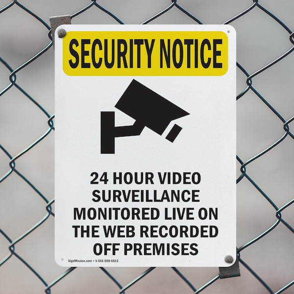 Signmission 24 Hour Video Surveillance With Symbol OSHA Security Notice Sign, Aluminum, 12in W x 18in L, 2PK - OS-2PACK-SN-A-1218-V-11692