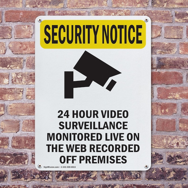 Signmission 24 Hour Video Surveillance With Symbol OSHA Security Notice Sign, Aluminum, 12in W x 18in L, 2PK - OS-2PACK-SN-A-1218-V-11692