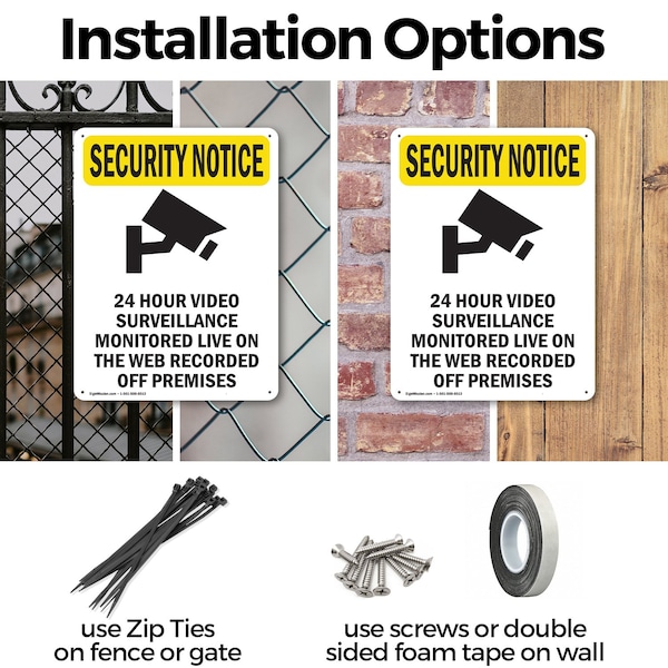Signmission 24 Hour Video Surveillance With Symbol OSHA Security Notice Sign, Aluminum, 12in W x 18in L, 2PK - OS-2PACK-SN-A-1218-V-11692