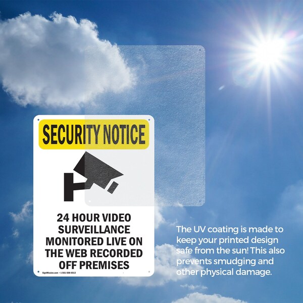 Signmission 24 Hour Video Surveillance With Symbol OSHA Security Notice Sign, Aluminum, 12in W x 18in L, 2PK - OS-2PACK-SN-A-1218-V-11692