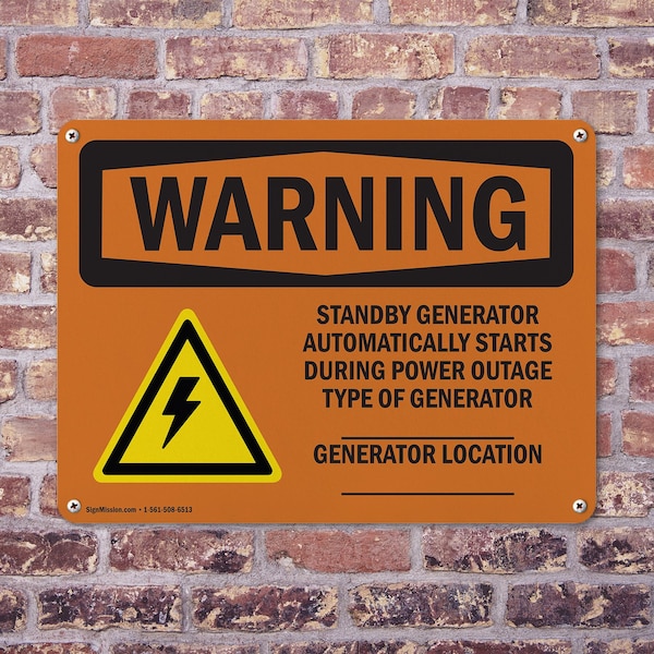 Signmission Standby Generator Automatically With Symbol, 18 in W x Rectangle, Aluminum - OS-2PACK-WS-A-1218-L-12408