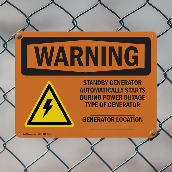 Signmission Standby Generator Automatically With Symbol, 18 in W x Rectangle, Aluminum - OS-2PACK-WS-A-1218-L-12408