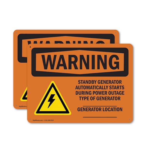 Signmission Standby Generator Automatically With Symbol, 18 in W x Rectangle, Aluminum - OS-2PACK-WS-A-1218-L-12408