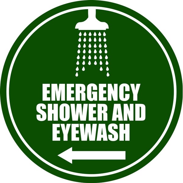 5S Supplies Emergency Shower/Eyewash - Left Arrow- Floor Sign 20in Diameter Non Slip Floor Sign - FS-EMRSHWL-20