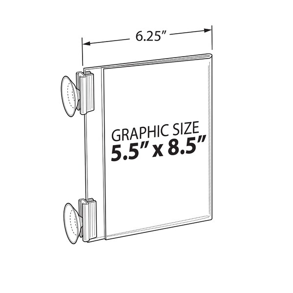 Azar Displays Two-Sided Acrylic Sign Holder W/ Suction Cup Grippers 5.5"x8.5", PK10 - 106684