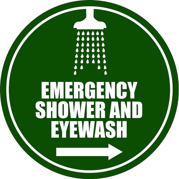 5S Supplies Emergency Shower/Eyewash - R Arrow- Floor Sign 20in Diameter Non Slip Floor Sign - FS-EMERSHWR-20