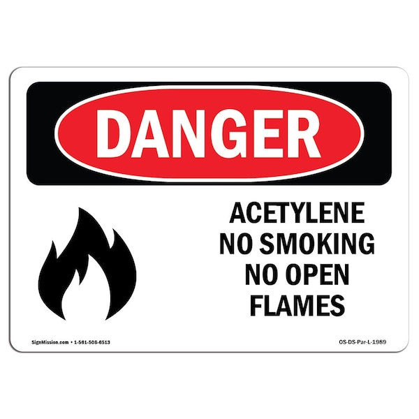 Signmission OSHA Danger Sign, 10" Height, 14" Width, Aluminum, Acetylene No Smoking No Open Flames, Landscape - OS-DS-A-1014-L-1989