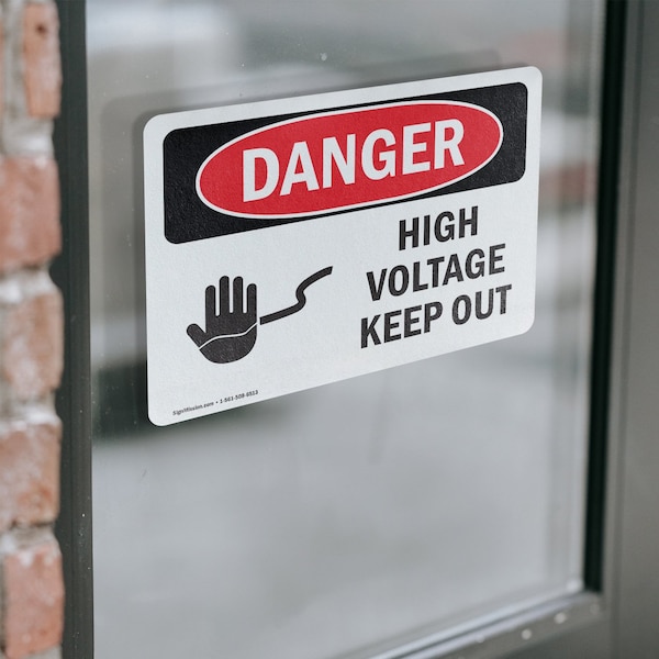 Signmission High Voltage Keep Out Danger Sign, Vinyl Decal, 14in W x 10in L, 2PK - OS-2PACK-DS-D-1014-L-1345
