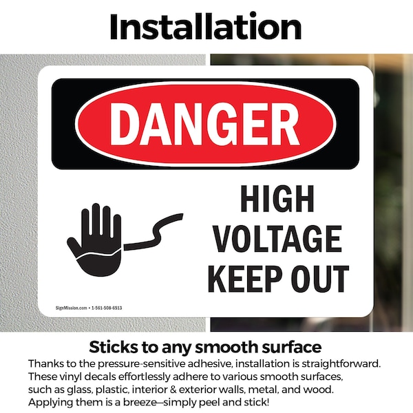 Signmission High Voltage Keep Out Danger Sign, Vinyl Decal, 14in W x 10in L, 2PK - OS-2PACK-DS-D-1014-L-1345