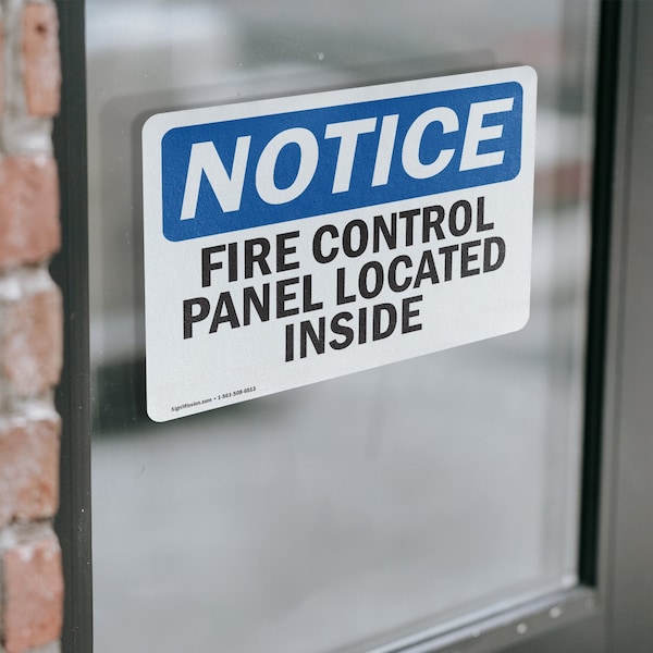 Signmission Fire Control Panel Located Inside OSHA Notice Sign, Vinyl Decal, 18in W x 12in L, 2PK - OS-2PACK-NS-D-1218-L-12556