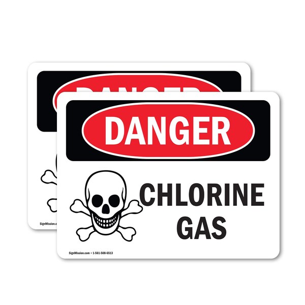 Signmission Chlorine Gas Danger Sign, Vinyl Decal, 24in W x 18in L, 2PK - OS-2PACK-DS-D-1824-L-2000