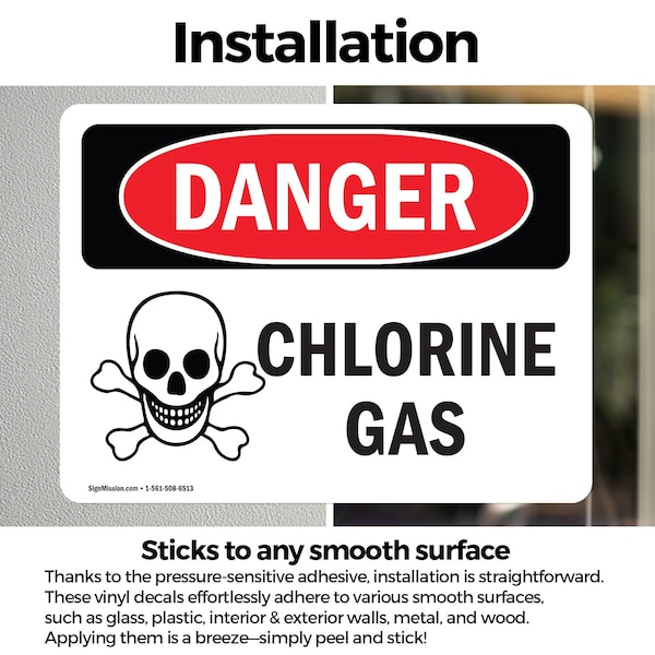 Signmission Chlorine Gas Danger Sign, Vinyl Decal, 24in W x 18in L, 2PK - OS-2PACK-DS-D-1824-L-2000