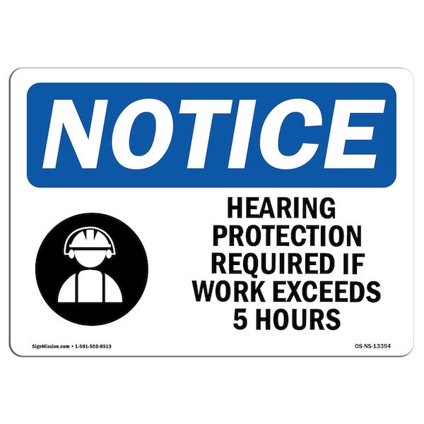 Signmission OSHA Sign, Hearing Protection Required, 10in X 7in Alum, 10" W, 7" H, Landscape, OS-NS-A-710-L-13394 - OS-NS-A-710-L-13394