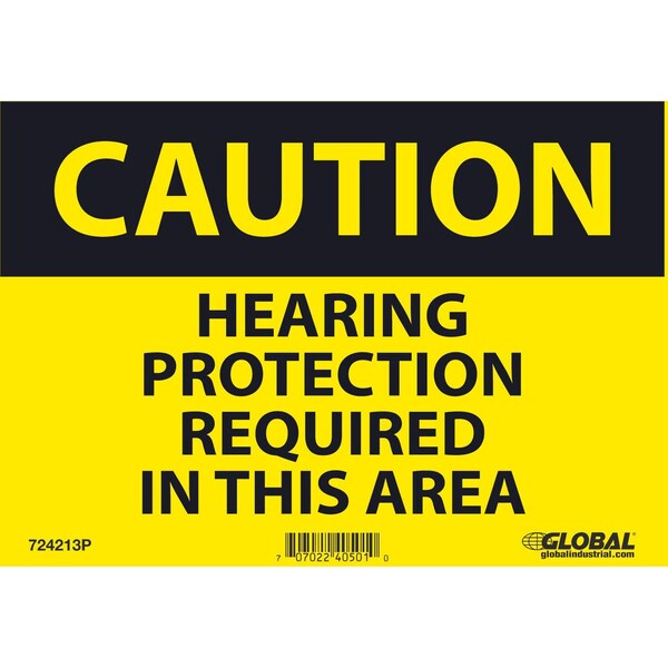 Global Industrial Caution Hearing Protection Required, 7x10, Pressure Sensitive Vinyl - 724213P