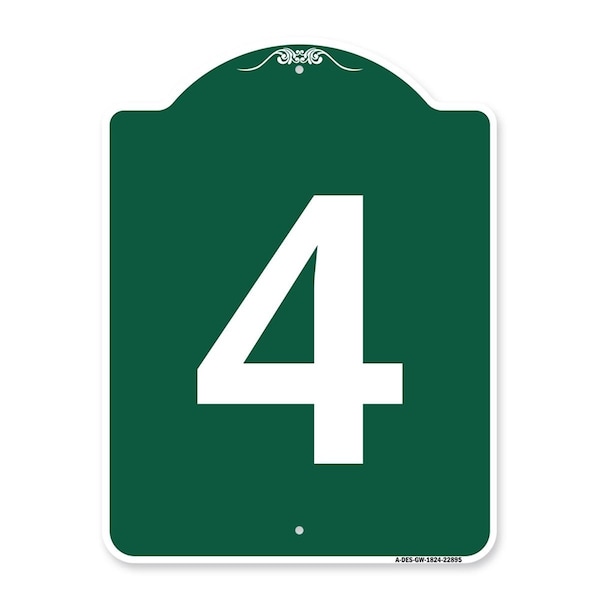 Amistad 18 x 24 in. Designer Series Sign - Sign with Number 4, Green & White - AM2180321